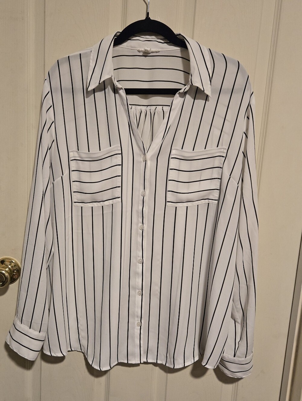 Maurices White Button-Down Shirt with Black Pinstripes